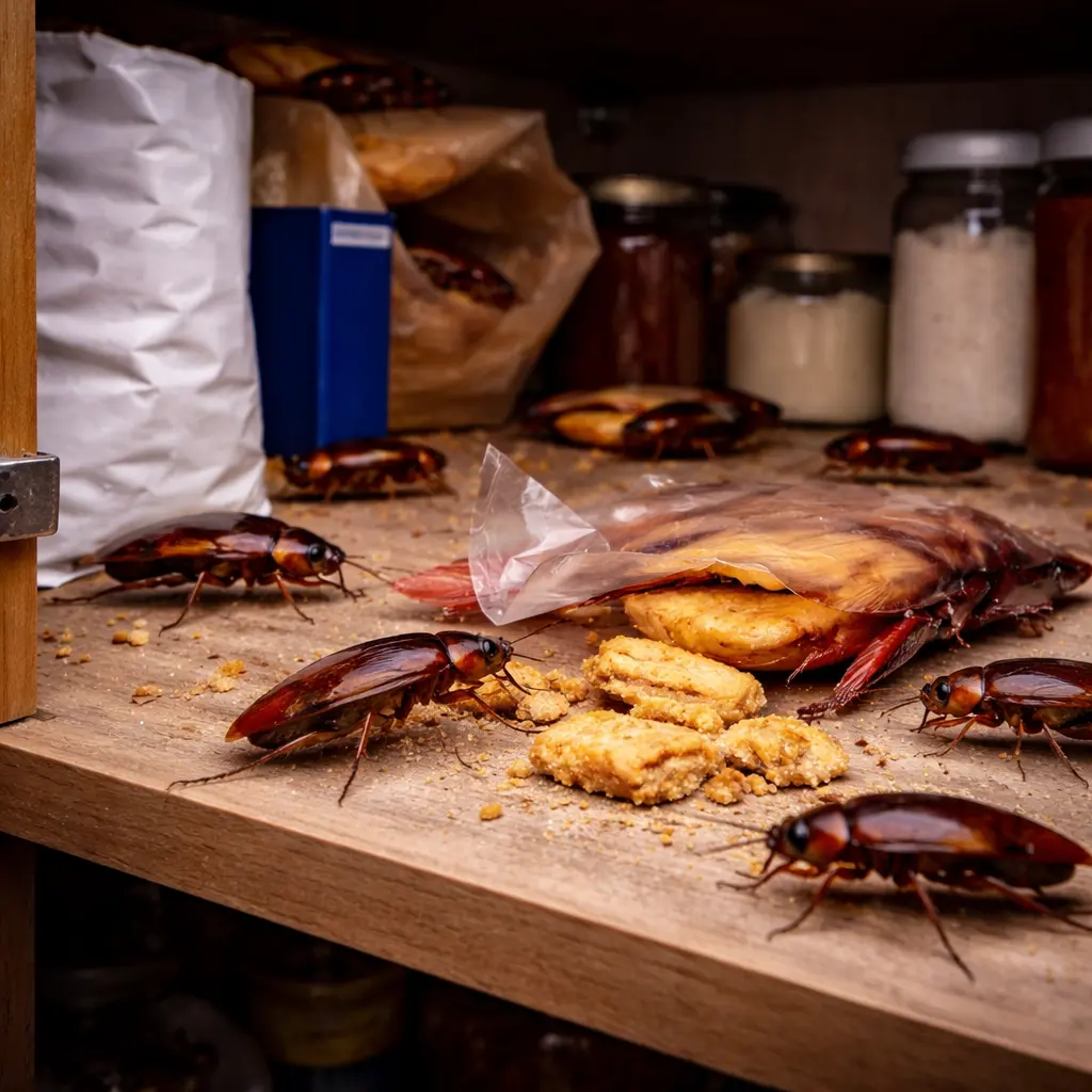Scarafaggi in cucina in Ticino infestazione in credenza con alimenti contaminati